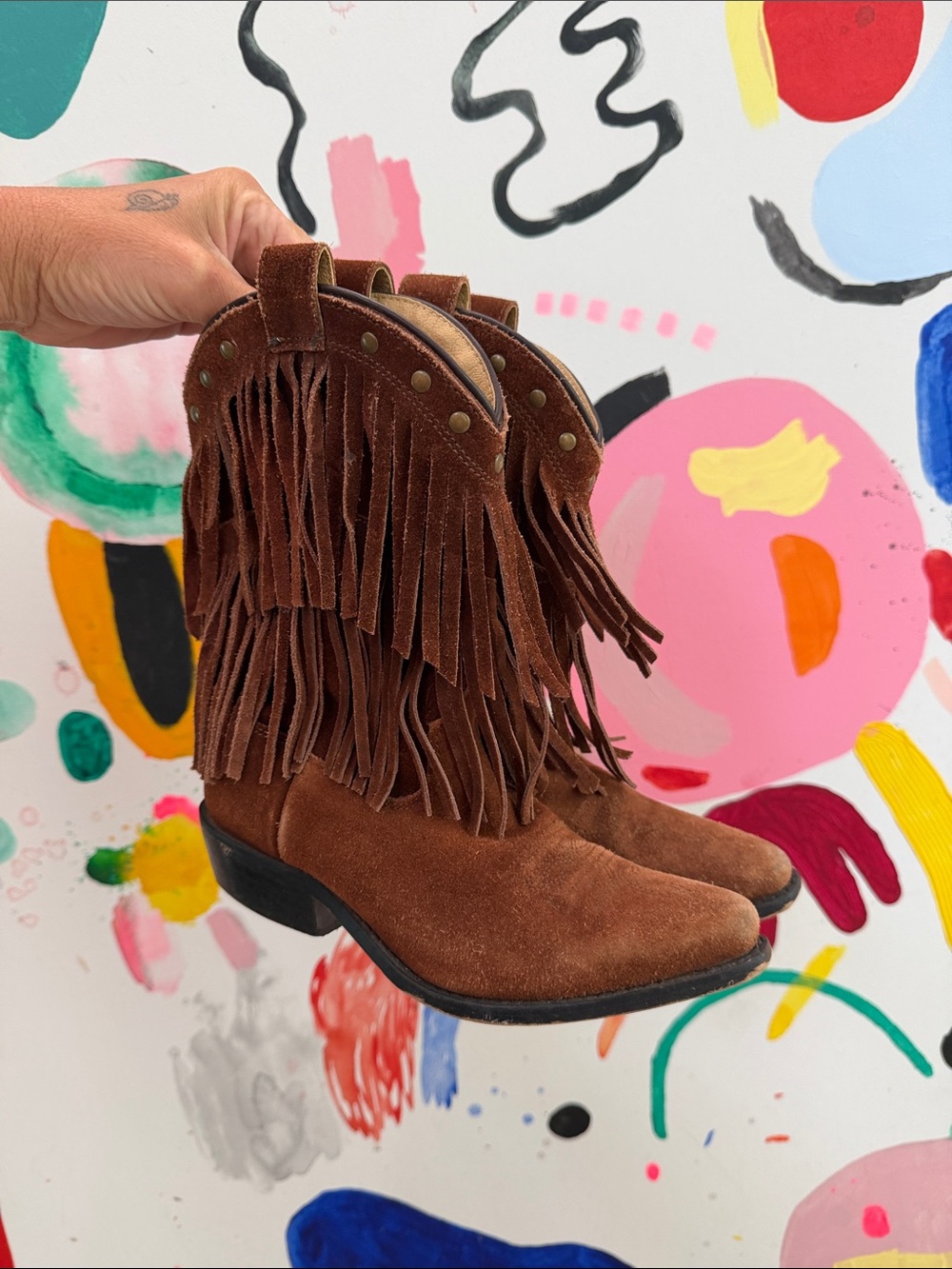 SMOKEY MOUNTAIN BOOT Little girls size 1.5- Brown Suede Fringe Western boots